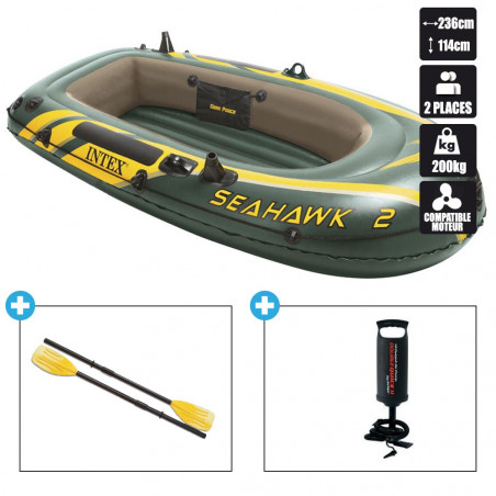 BATEAU GONFLABLE INTEX SEAHAWK 2 + 2 RAMES + GONFLEUR 