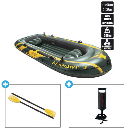 BATEAU GONFLABLE INTEX SEAHAWK 3 + 2 AVIRONS + GONFLEUR 