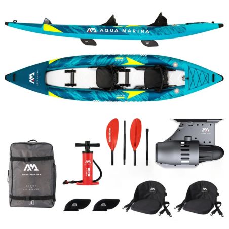 PACK KAYAK AQUA MARINA STEAM 412 + Moteur 2 BLUEDRIVE S POWER + 2 Pagaies